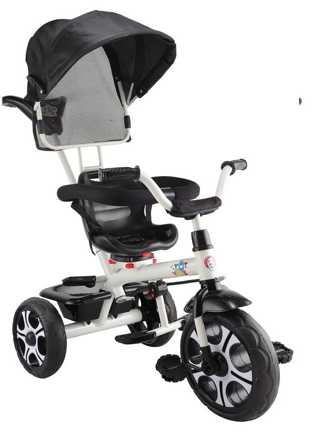 JoyRide 4 in 1 Convertible Baby Tricycle Toddler Stroller Pedal Tricycle w/Reversible Seat Adjustable Removable Handle Canopy Handrail Belt Storage Footrest for 1-5 Years Old (Black) - Image 2